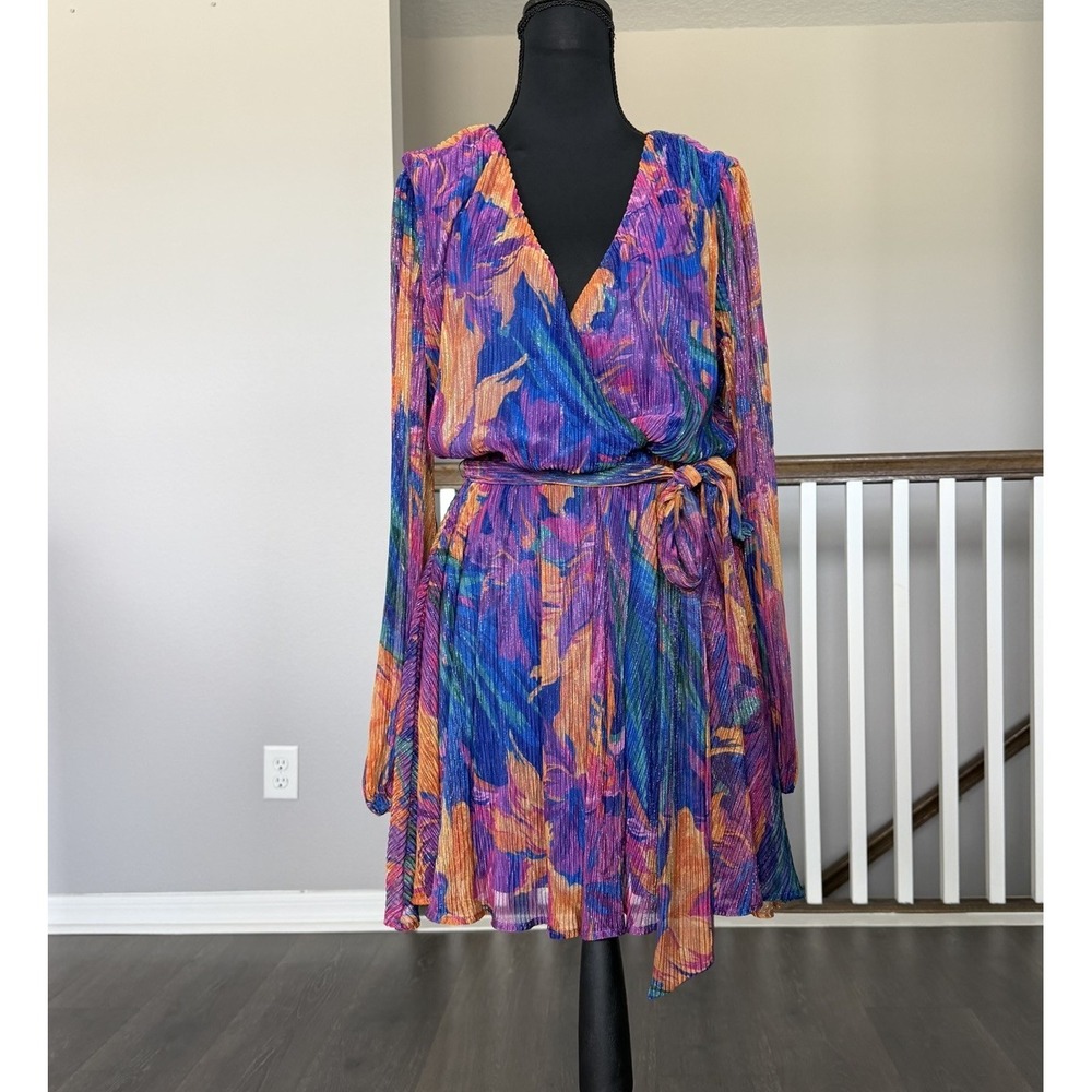 Baltic Born NWT Rev Pleated Balloon Sleeve Mini Dress Orchid Shimmer Medium